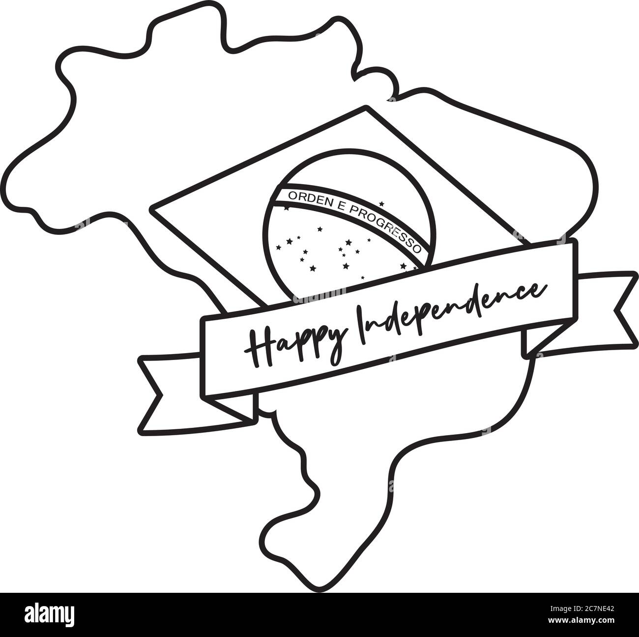 happy independence day brazil card with flag in map line style vector illustration design Stock Vector