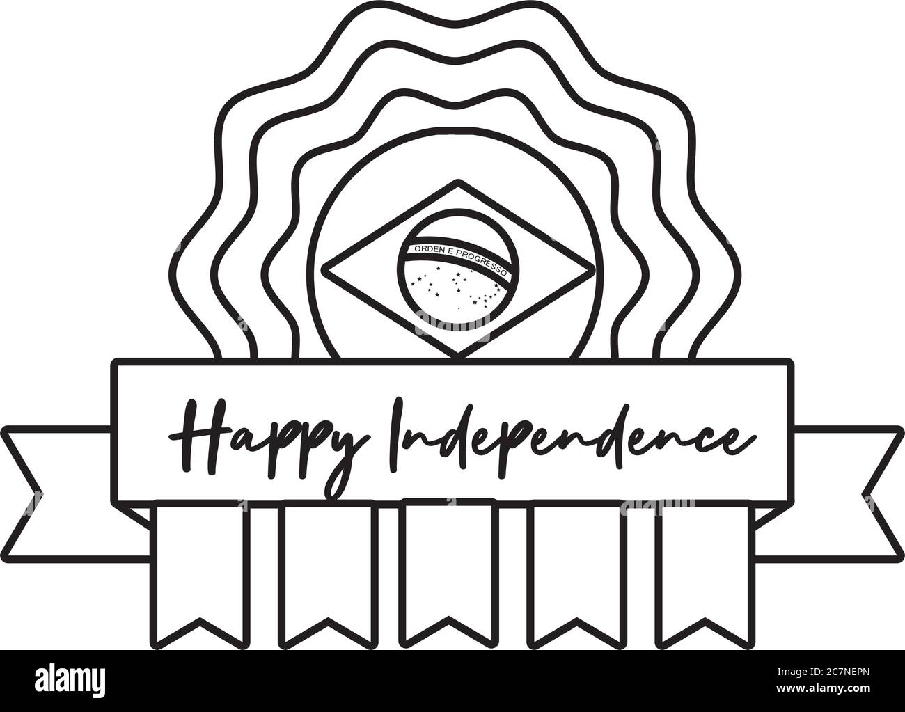 happy independence day brazil card with flag and ribbon frame line style vector illustration design Stock Vector