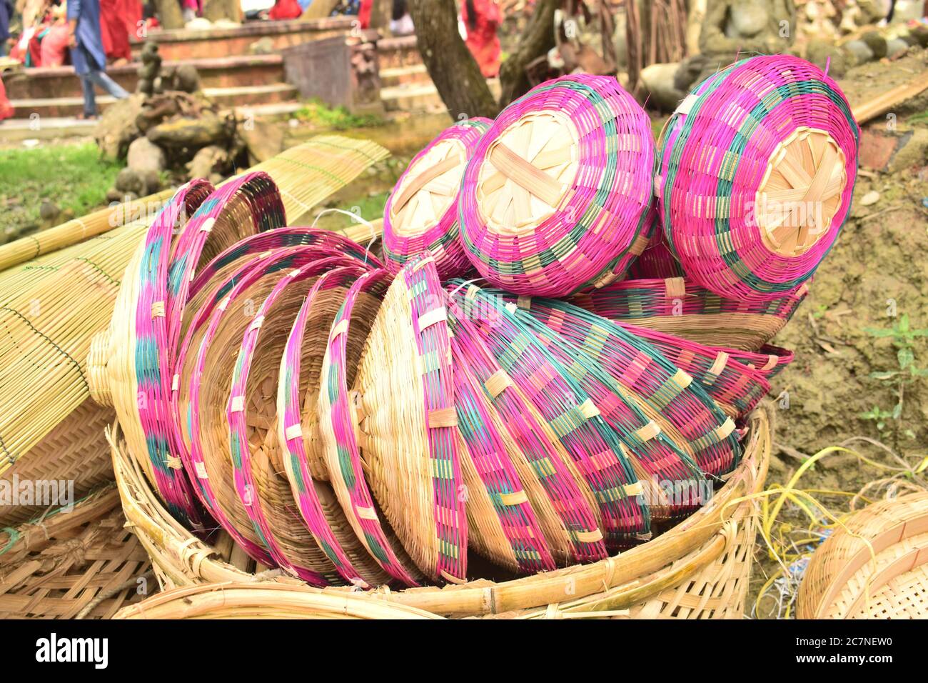 Handmade bamboo baskets in the street market Stock Photo Alamy
