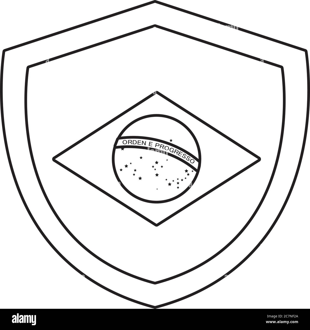 brazil flag in shield line style icon vector illustration design Stock Vector