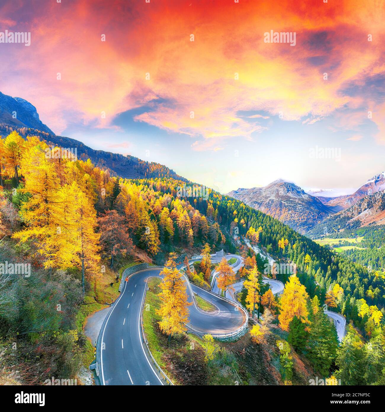 Stunning View Of Maloja Pass Road At Autumn Time Colorful Autumn Scene stunning-view-of-maloja-pass-road-at-autumn-time-colorful-autumn-scene