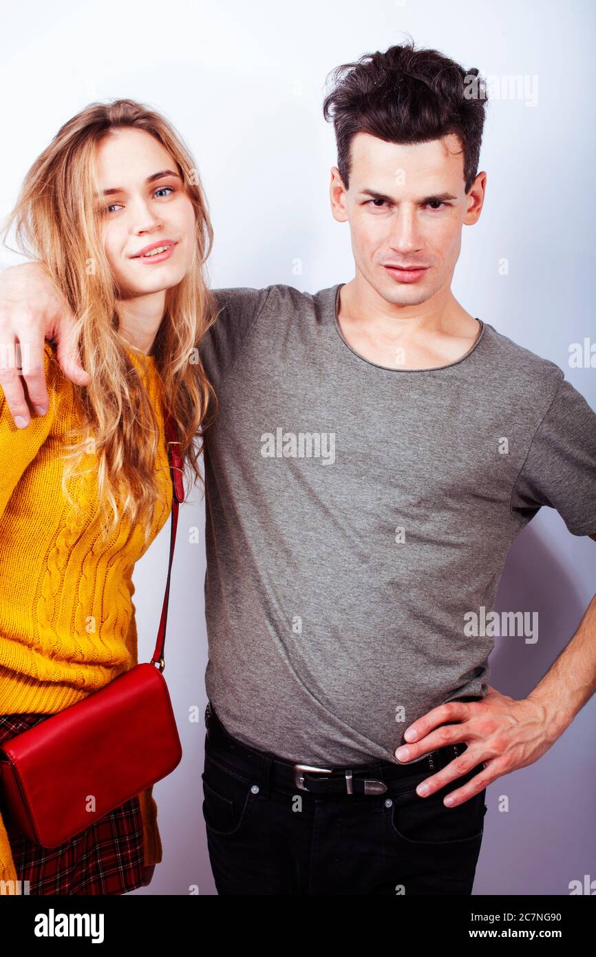 young attractive couple together having fun happy smiling isolated on ...