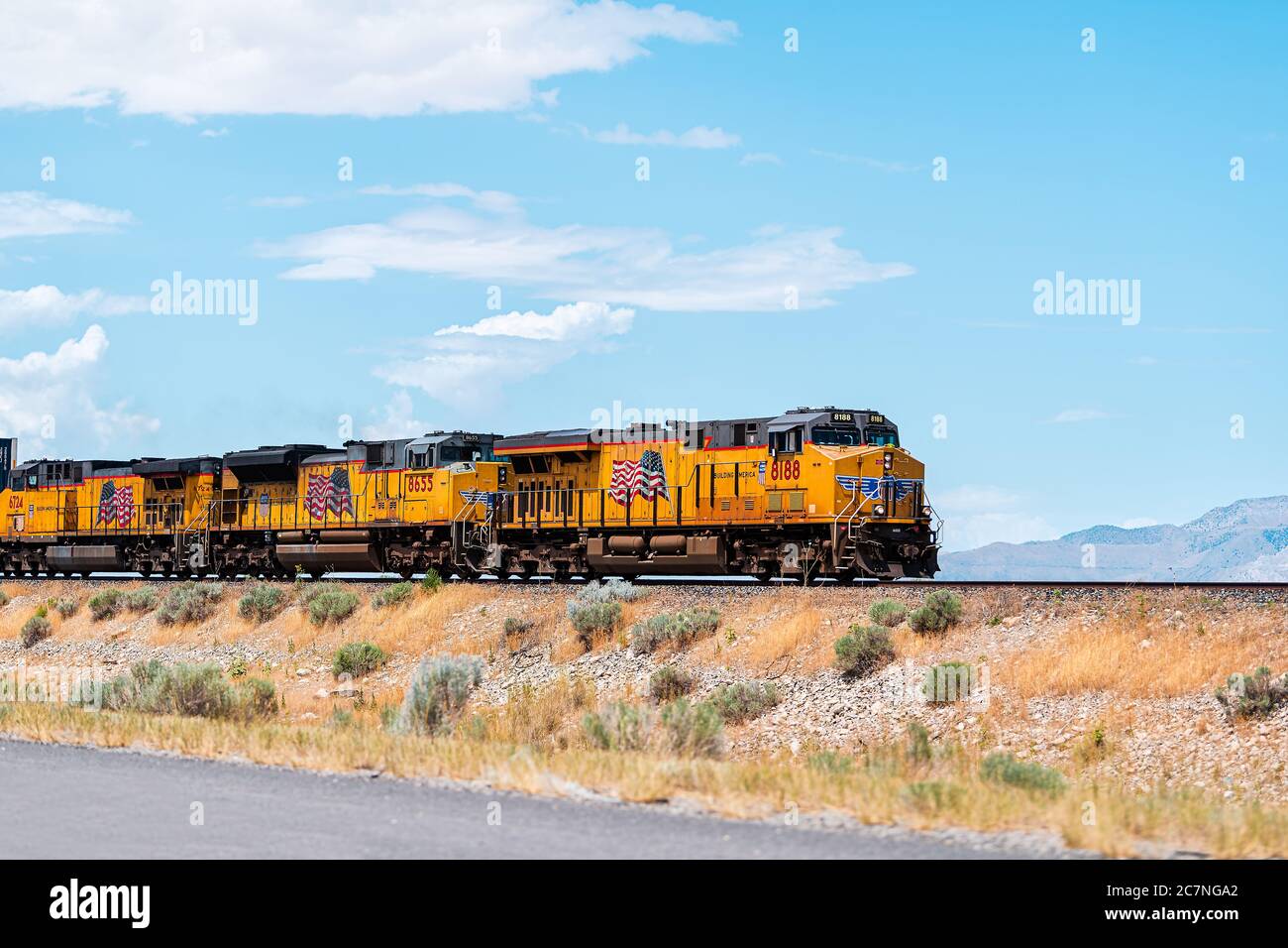 Salt Lake City, USA July 27, 2019 Utah landscape with train on