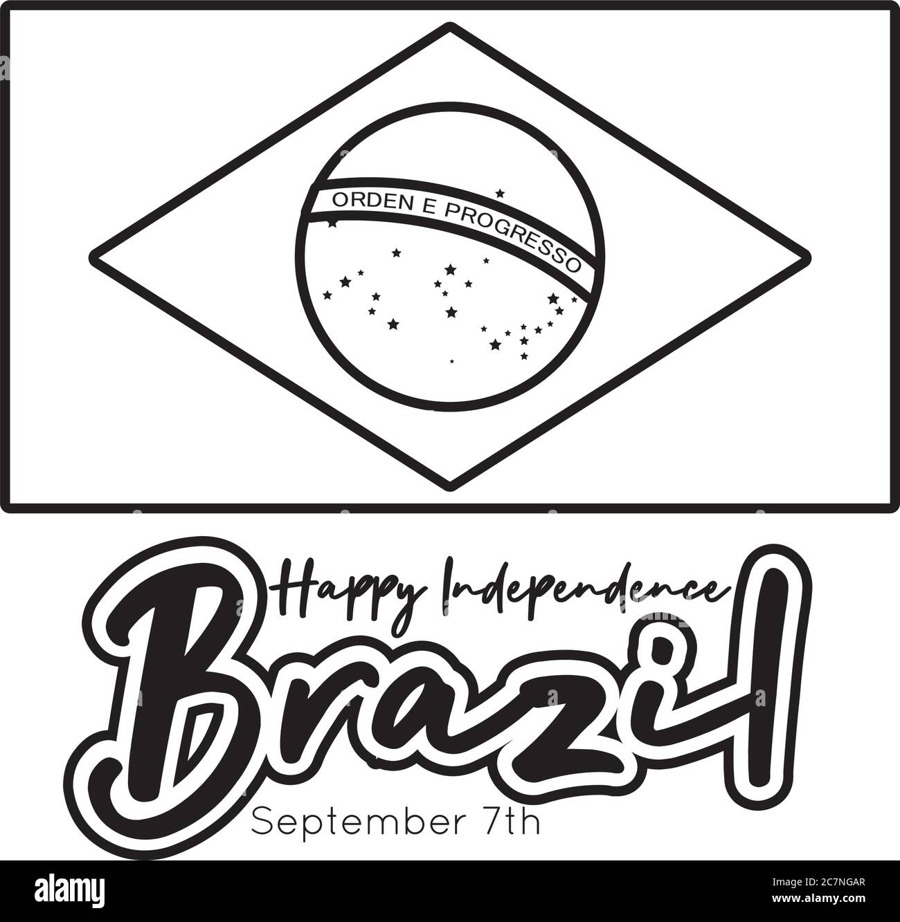 happy independence day brazil card with flag line style vector illustration design Stock Vector