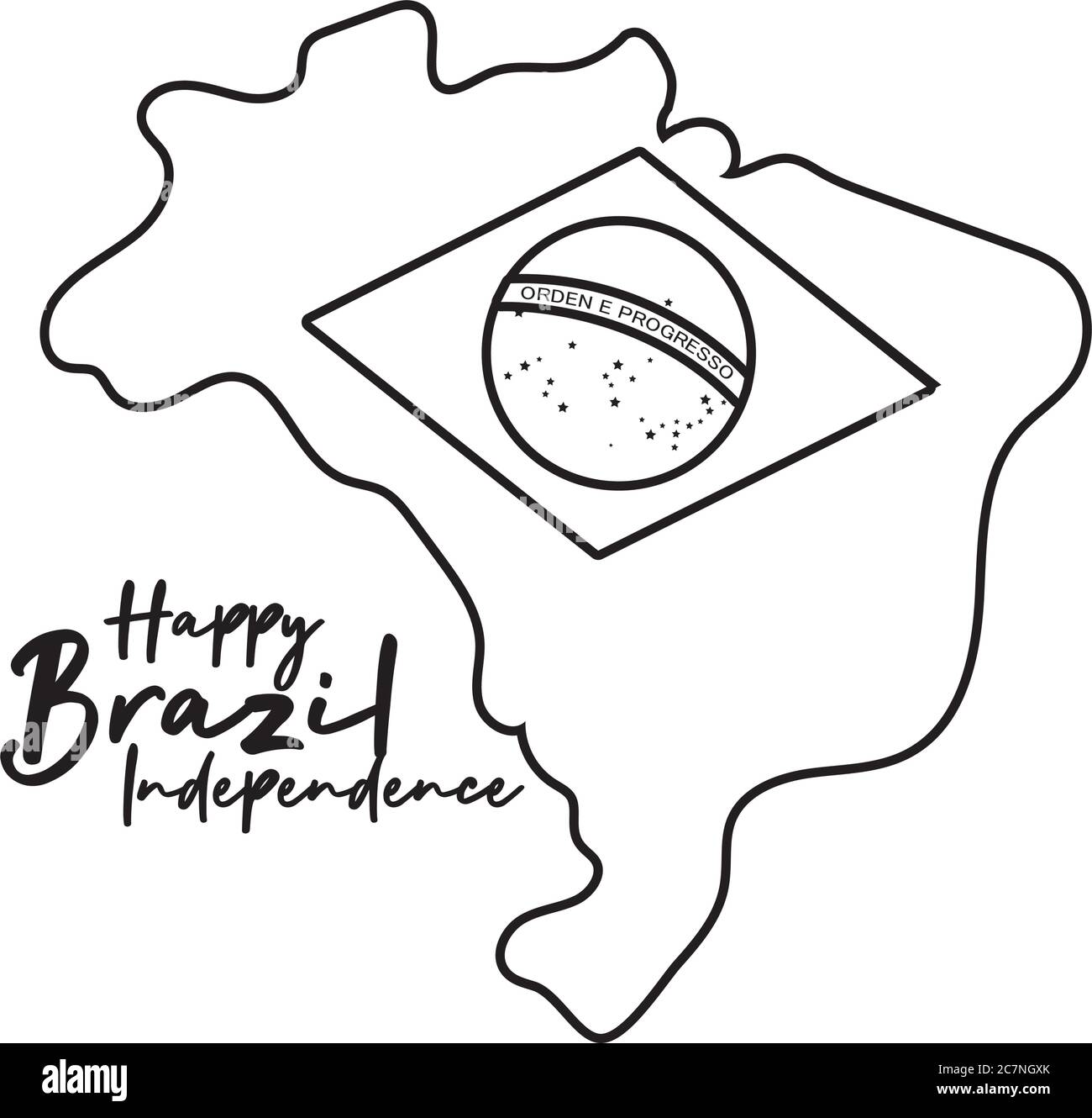 happy independence day brazil card with flag in map line style vector illustration design Stock Vector
