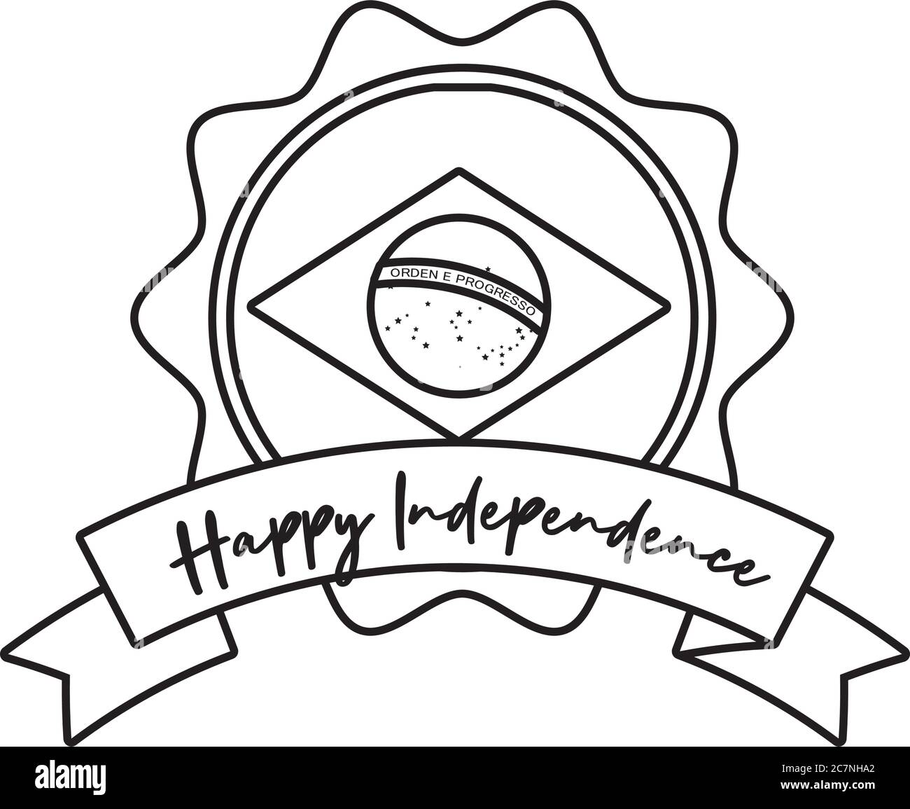 happy independence day brazil card with flag and ribbon frame line ...