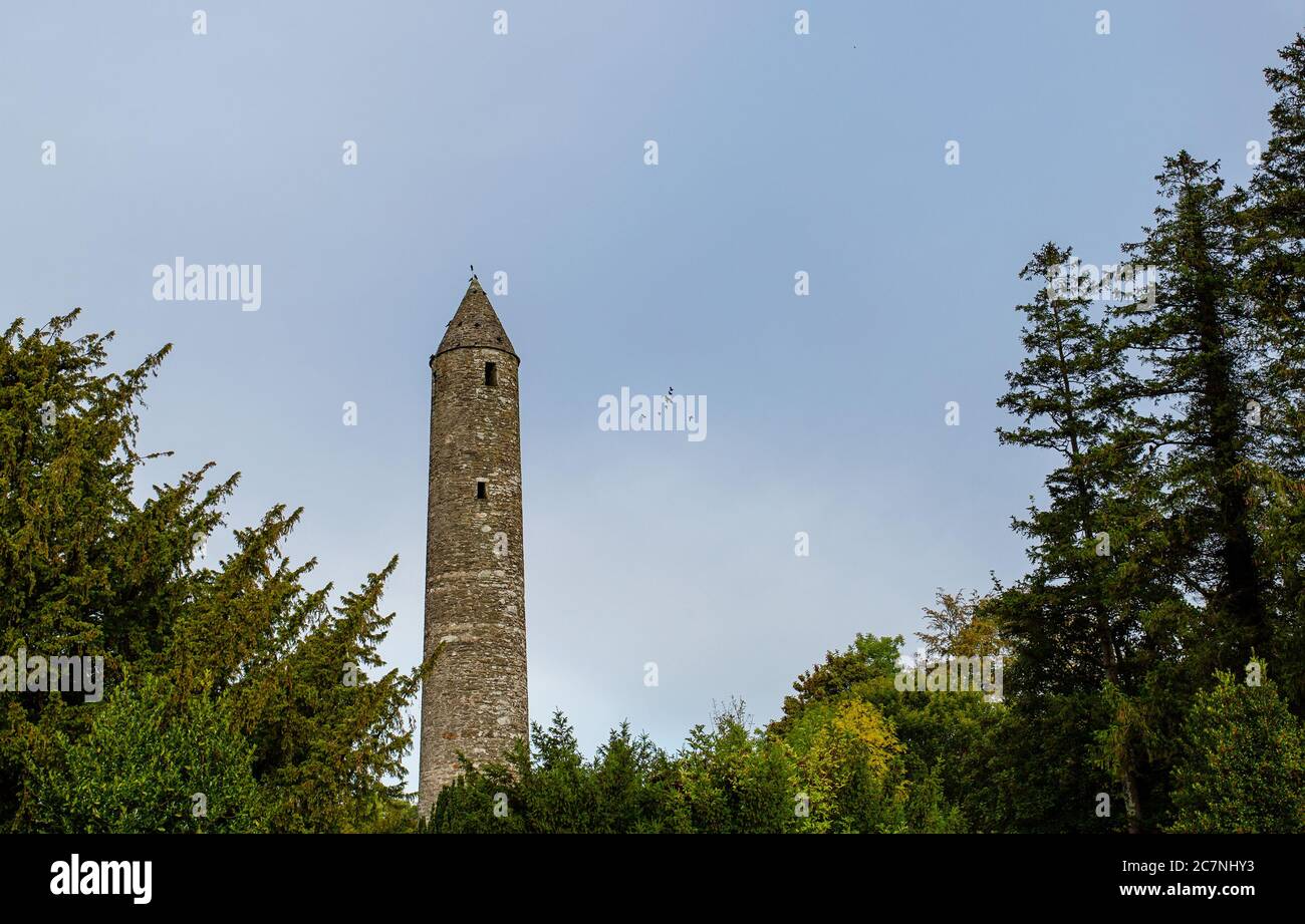 The Round Tower at Glendalough, Ireland Stock Photo