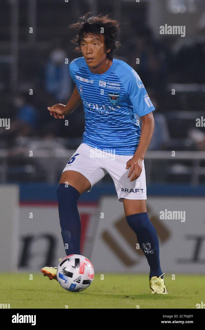 Japanese footballer Shunsuke Nakamura of Yokohama FC takes part in an  official match as a member of starting line-up for his last game before  retiring at Egao Kenko Stadium in Kumamoto City