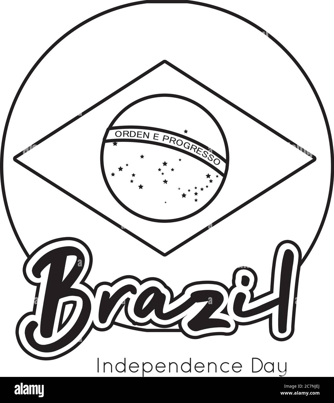 happy independence day brazil card with flag seal line style vector illustration design Stock Vector