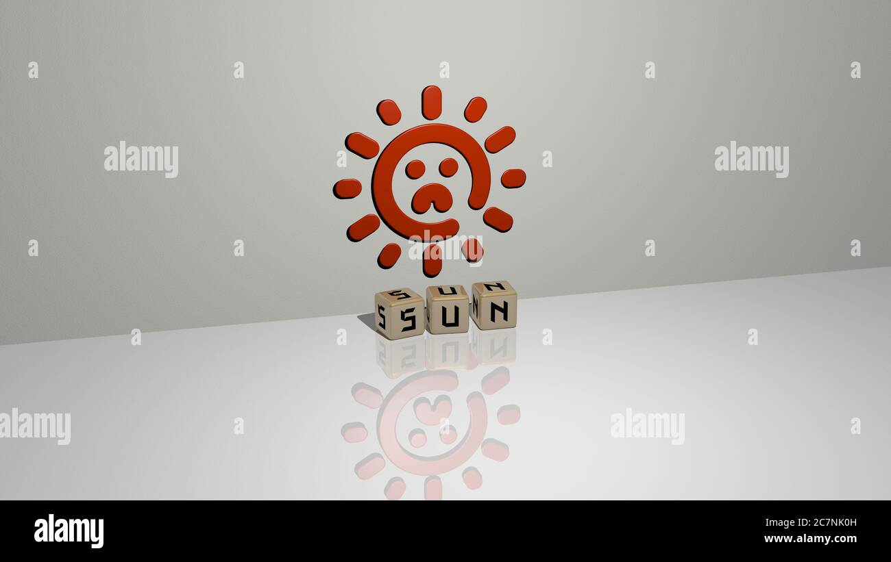 3D graphical image of SUN vertically along with text built by metallic ...
