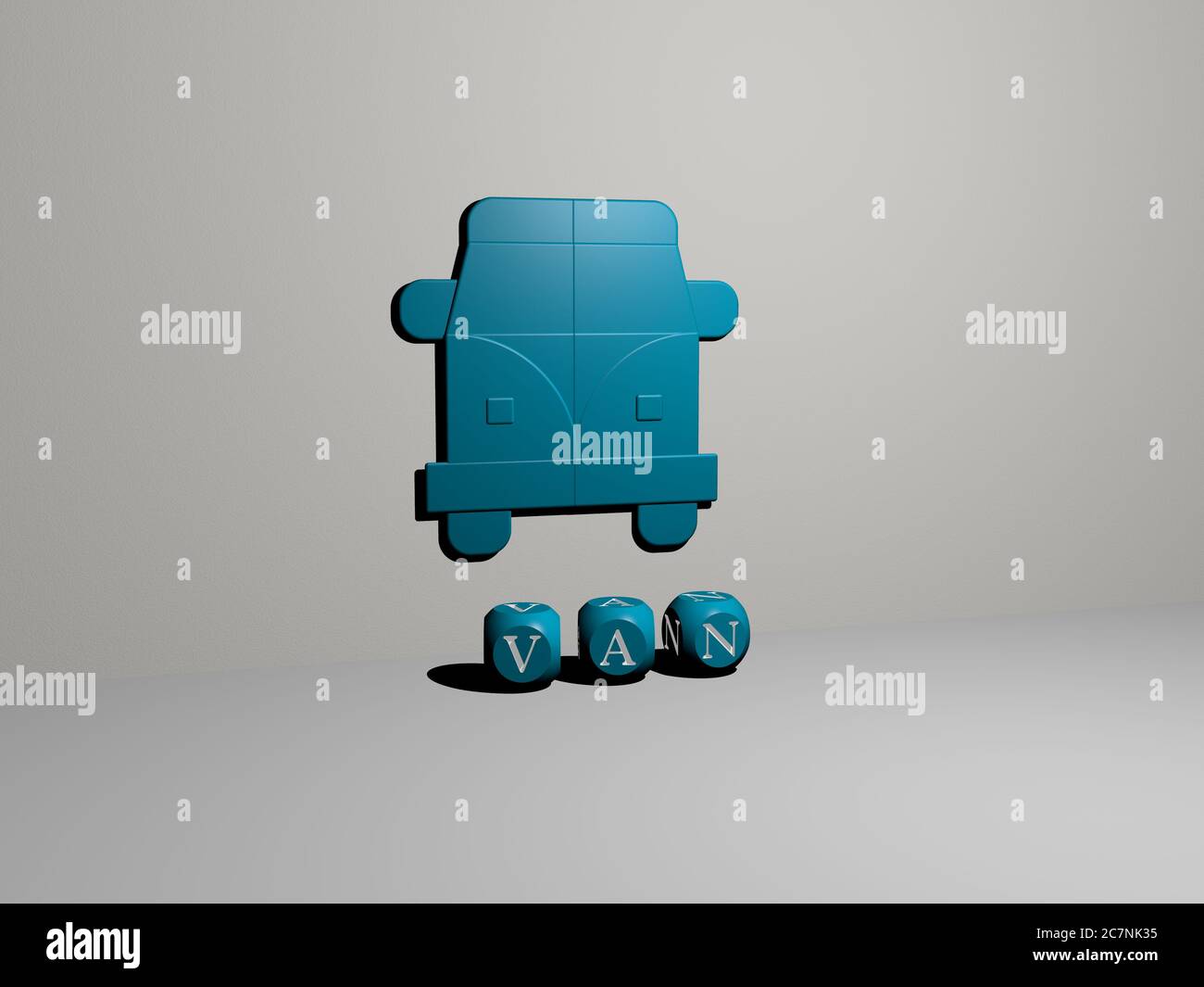 3D illustration of van graphics and text made by metallic dice letters for the related meanings of the concept and presentations. car and editorial Stock Photo