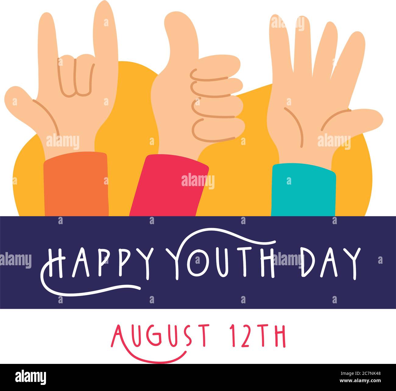 happy youth day lettering with hands symbols flat style vector illustration design Stock Vector