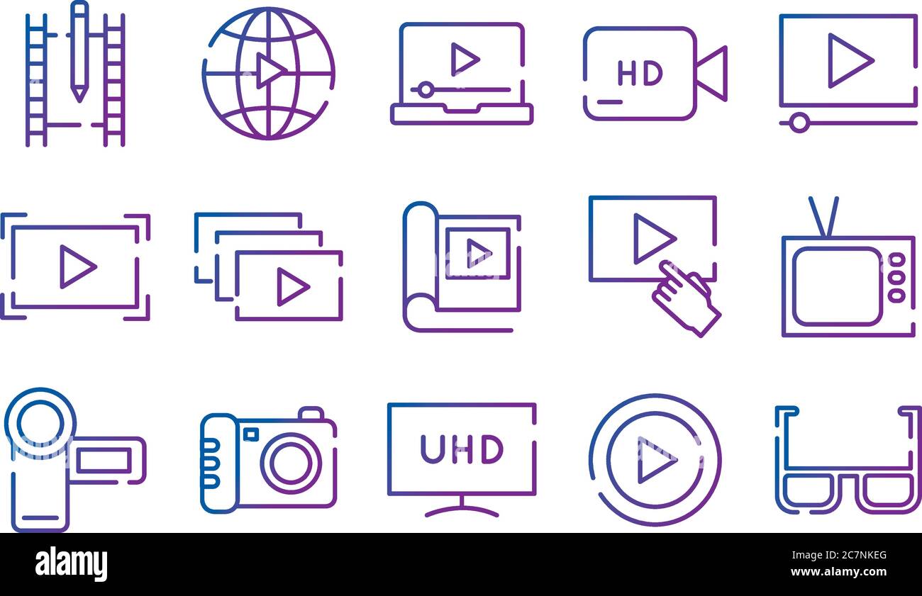 bundle of video content gradient style icon vector illustration design Stock Vector