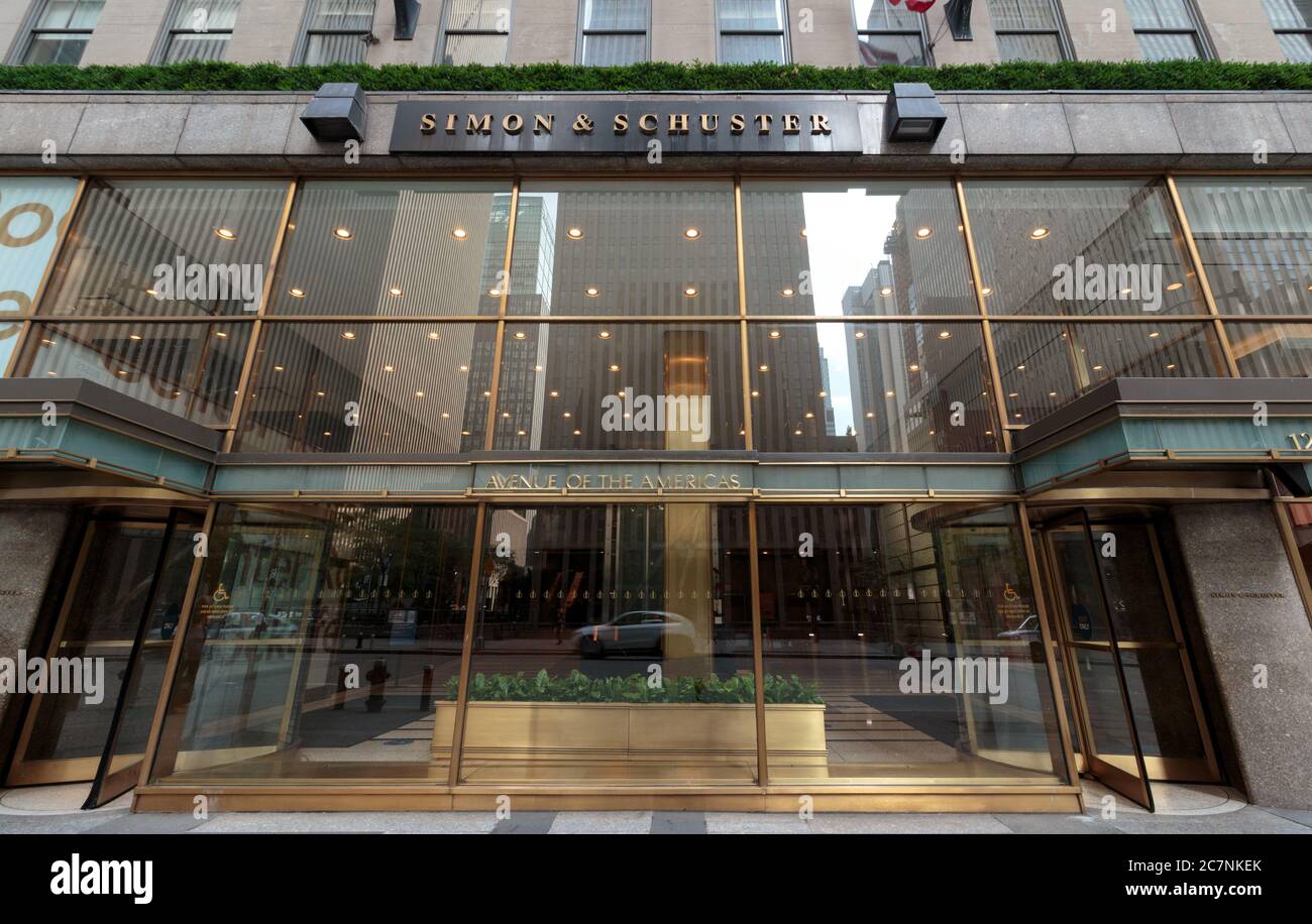 sixth avenue entrance to Simon & Schuster publishing house in Rockefeller Center, known recently for publishing bestselling books about Trump Stock Photo