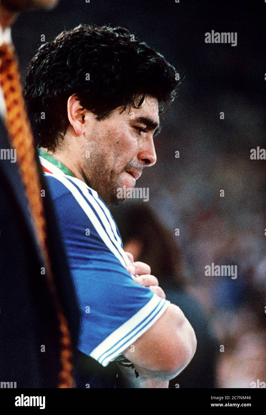 Diego Maradona crying after losing the final match against Germany. FIFA World Cup Italia 1990 Stock Photo