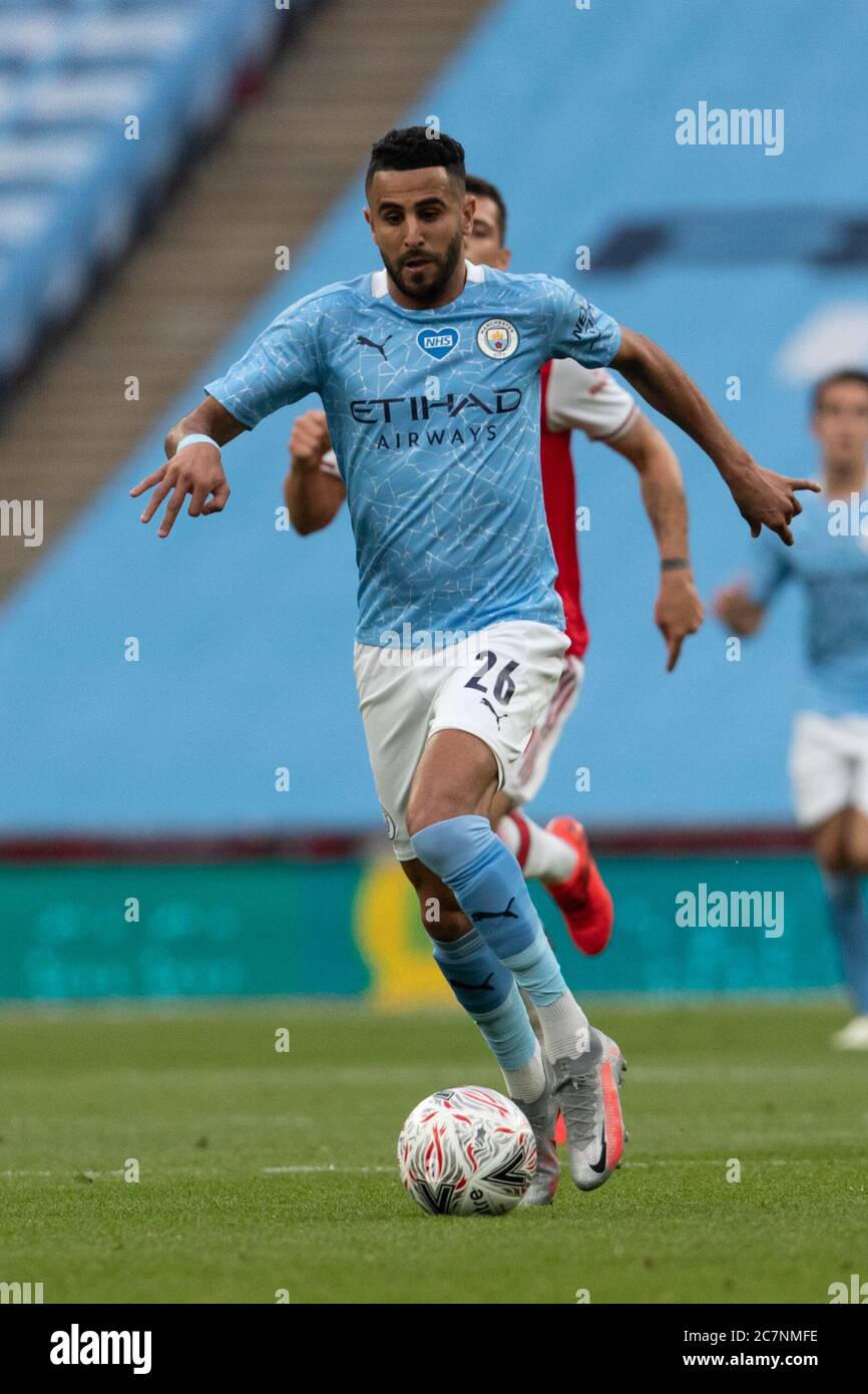 London, UK. 18th July, 2020. Riyad Mahrez of Manchester City during the FA Cup Semi Final match between Arsenal and Manchester City at Wembley Stadium on July 18th 2020 in London, England. (Photo by Richard Burley/phcimages.com) Credit: PHC Images/Alamy Live News Stock Photo