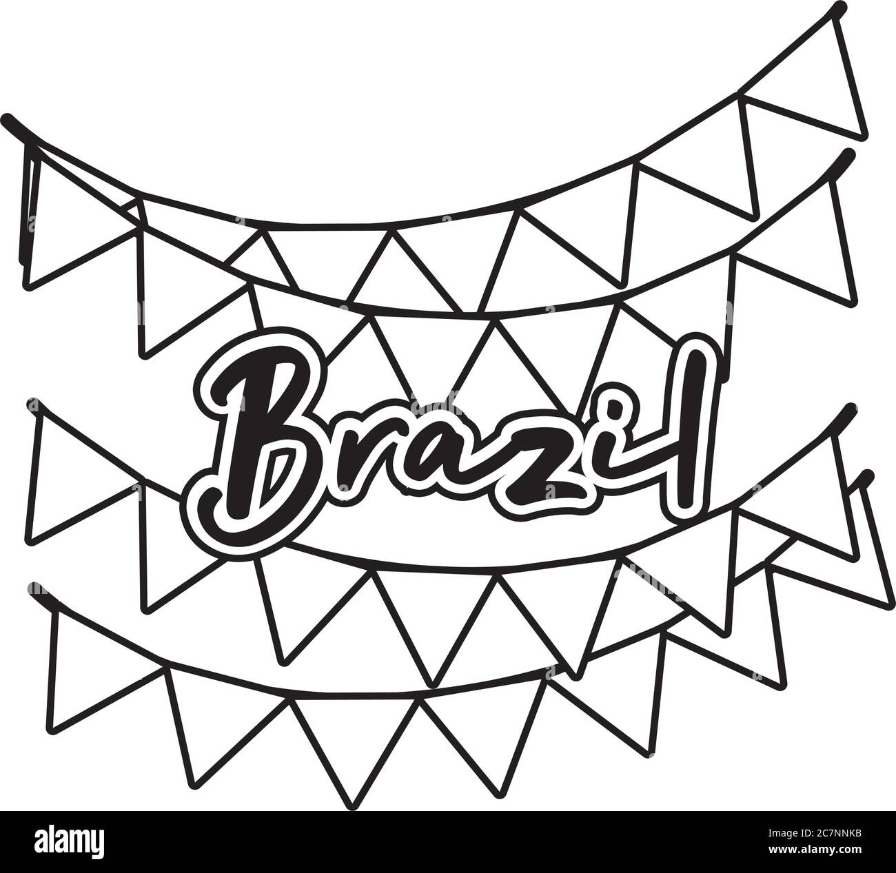 brazil flag in garlands hanging line style icon vector illustration design Stock Vector