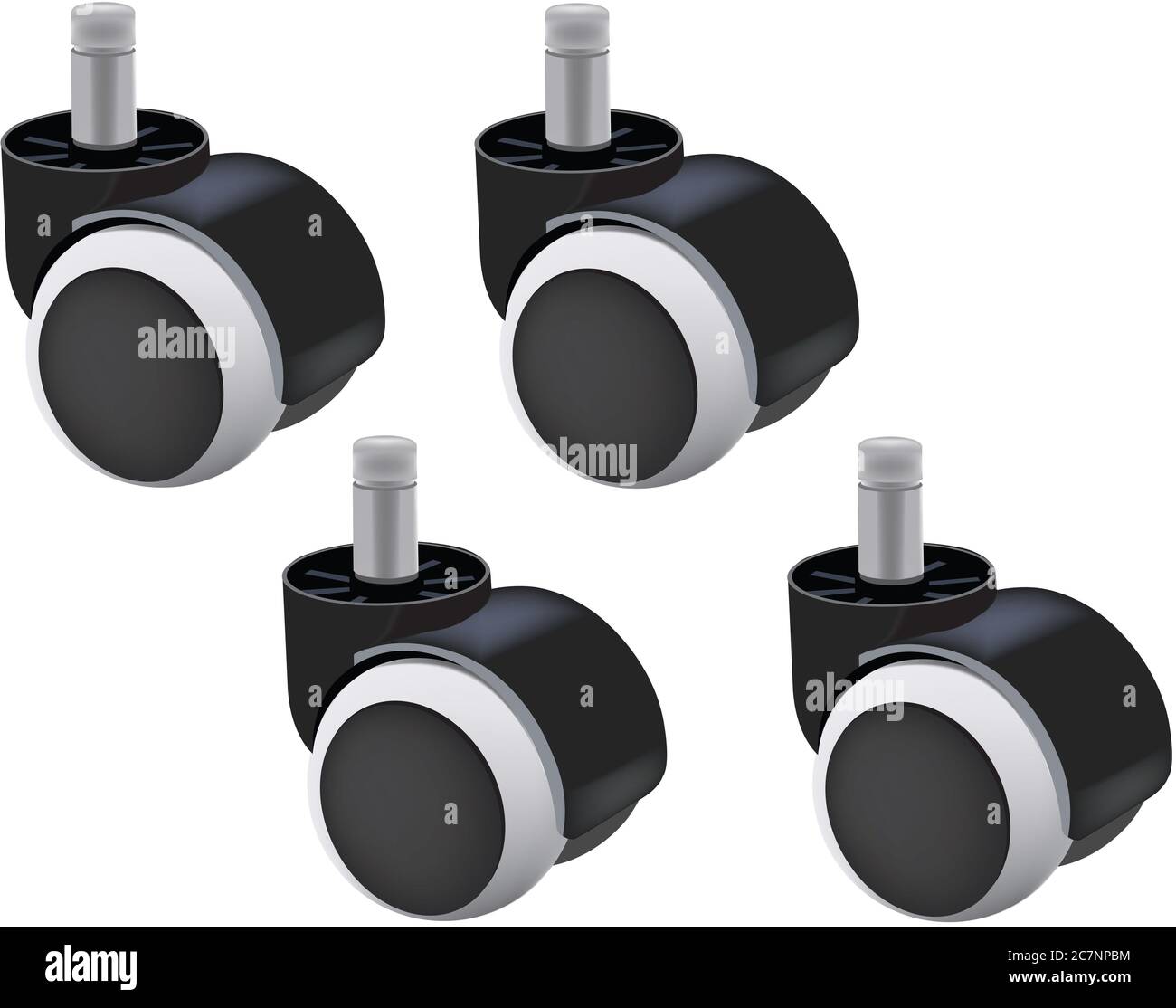 Illustration of furniture caster steering wheels on a white background