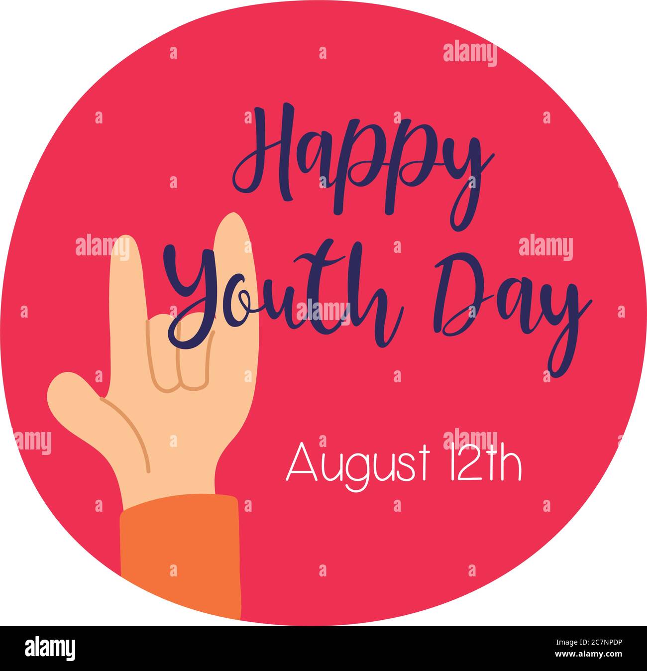 happy youth day lettering with hand rock and roll symbol flat style vector illustration design Stock Vector