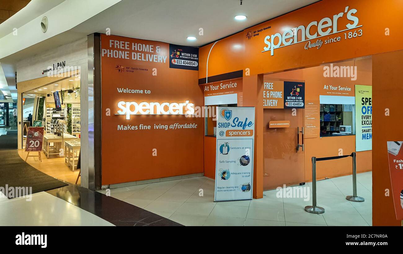 Spencer's store open at city shopping mall with no customer after reopening post coronavirus lockdown at Kolkata India Stock Photo