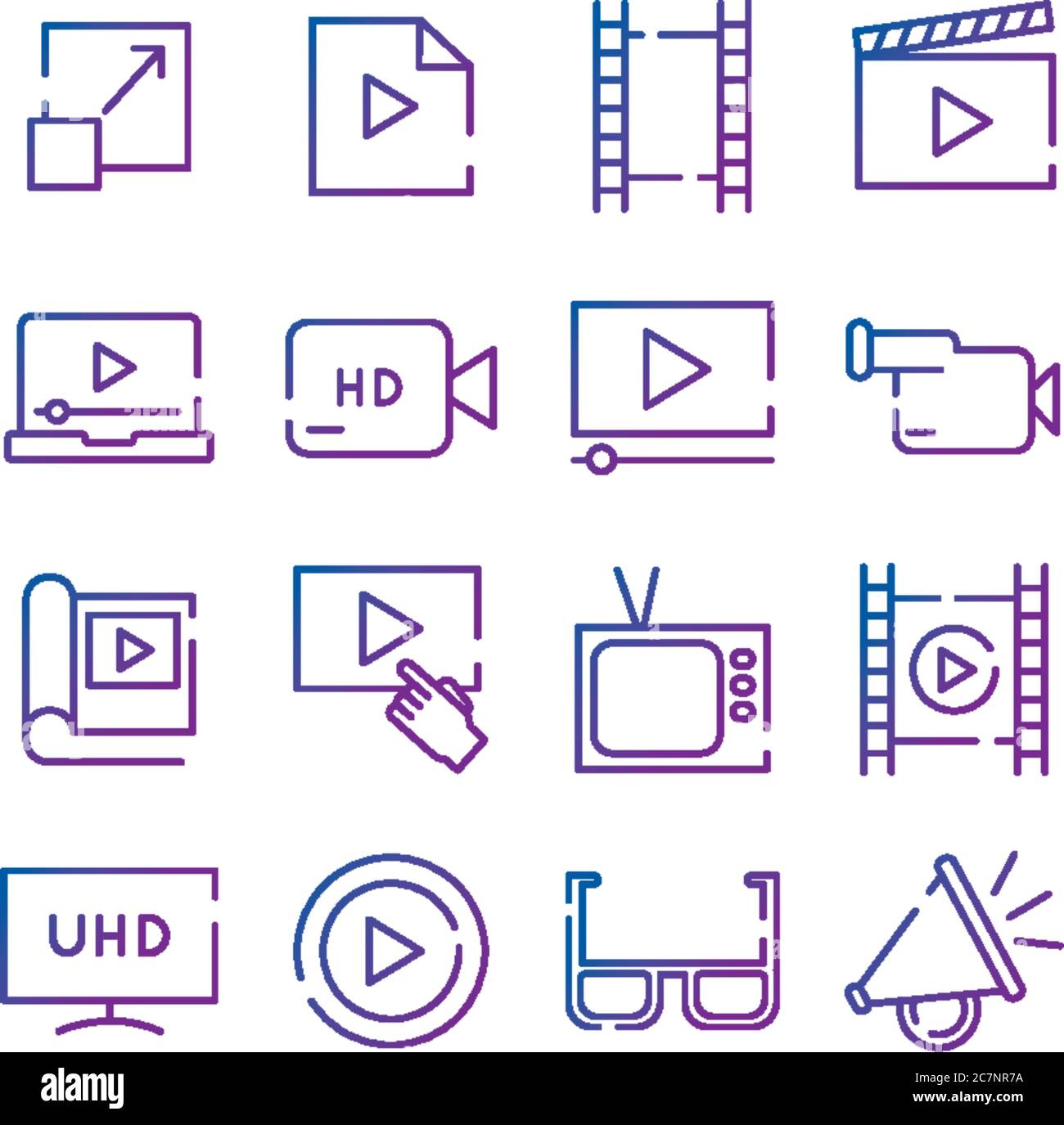 bundle of video content gradient style icon vector illustration design Stock Vector