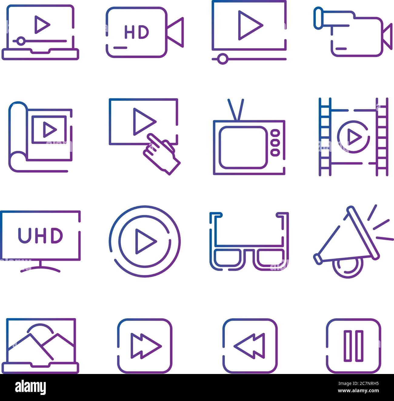 bundle of video content gradient style icon vector illustration design Stock Vector