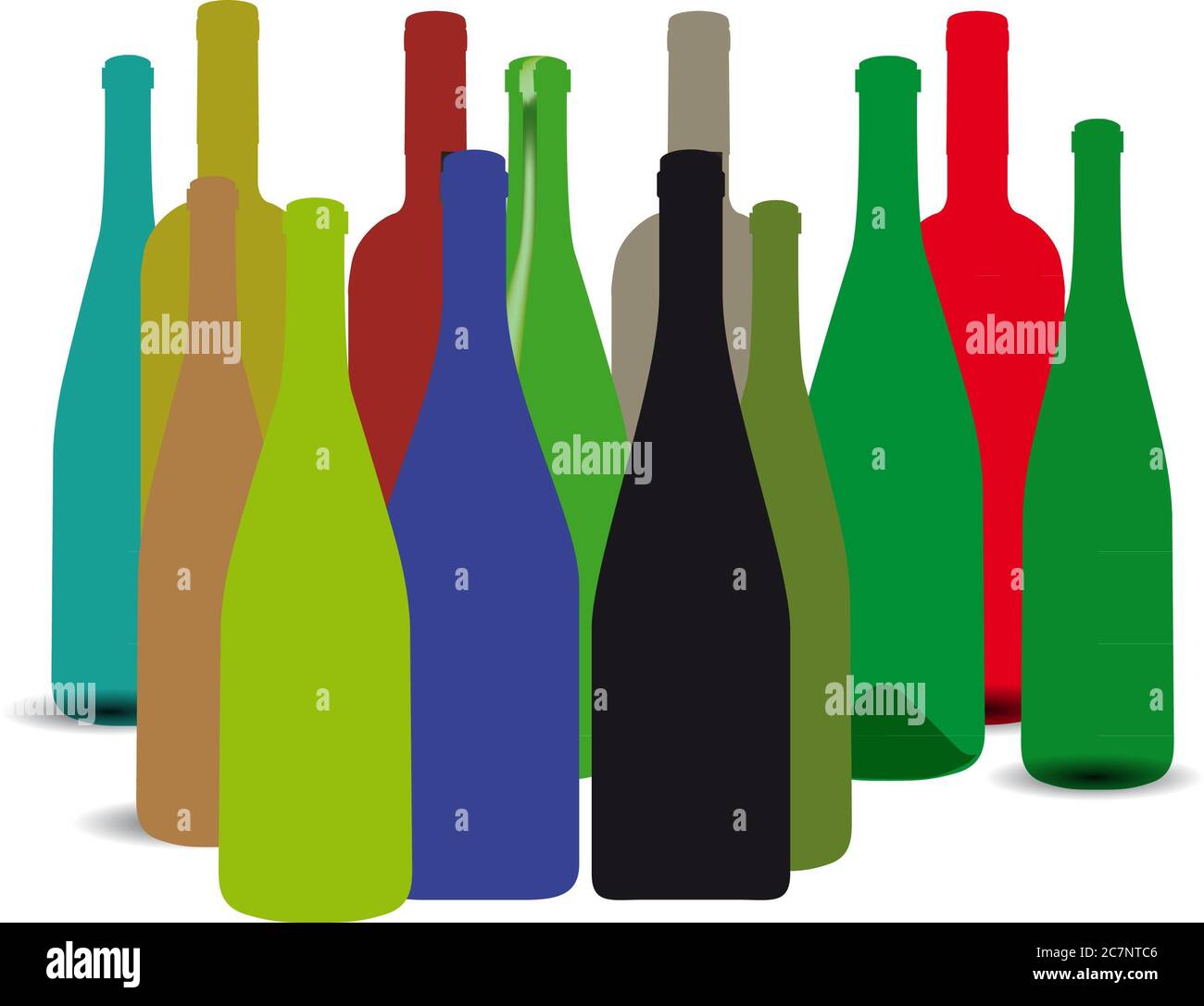 Illustration of different kinds of wine bottles without labels isolated