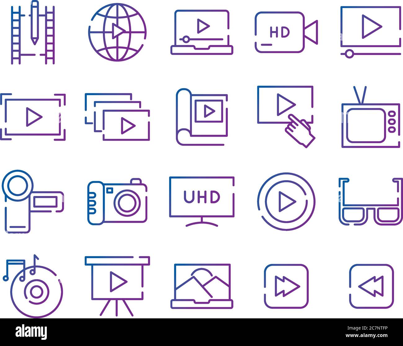 bundle of video content gradient style icon vector illustration design Stock Vector