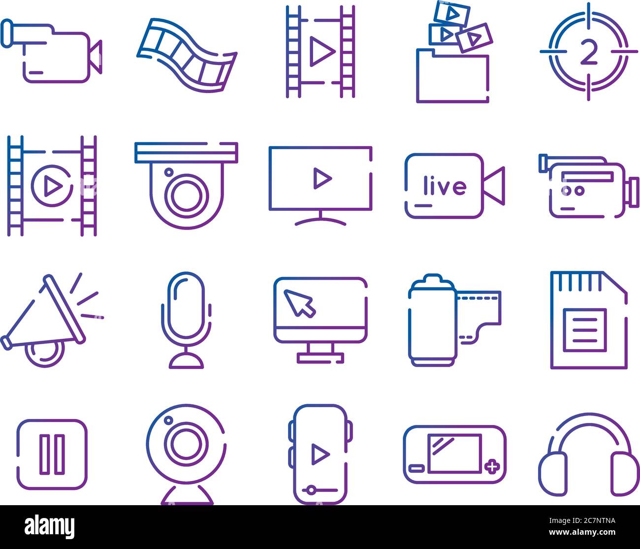bundle of video content gradient style icon vector illustration design Stock Vector