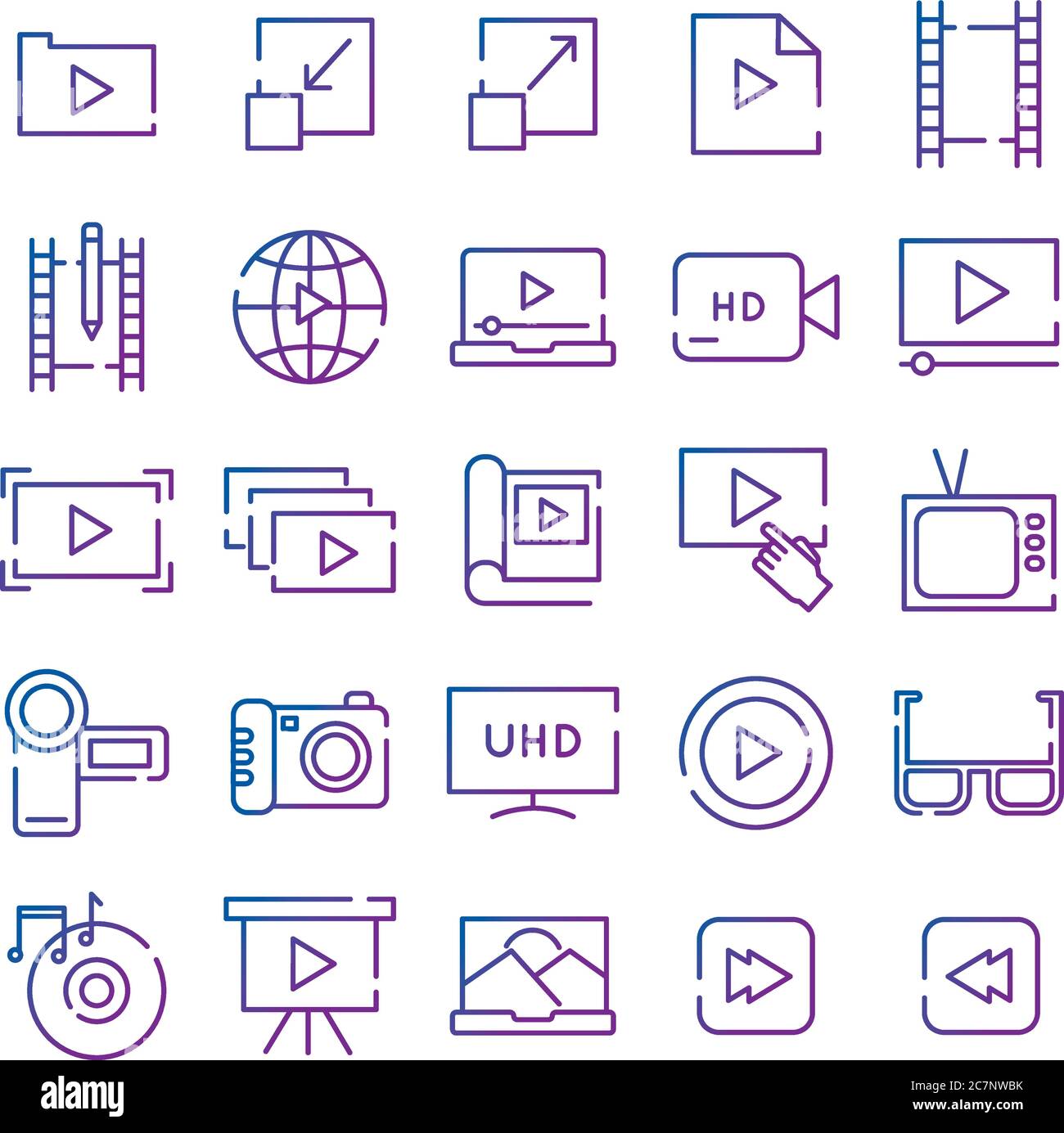 bundle of video content gradient style icon vector illustration design Stock Vector