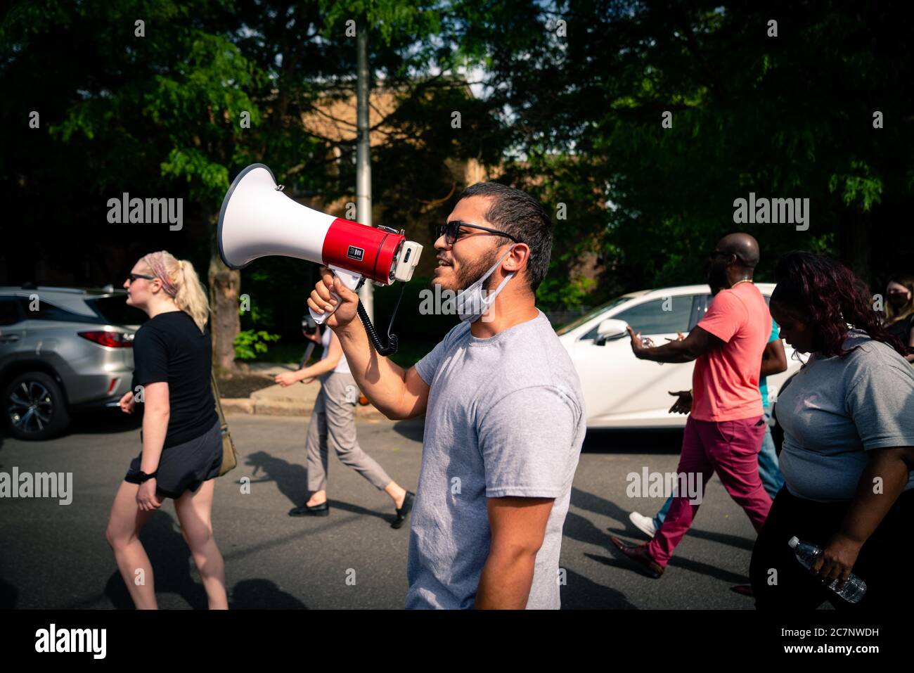 ALBANY, NEW YORK, UNITED STATES - Jun 04, 2020: Black Lives Matter protesters in front of New York Governor Andrew Cuomo's official residence in Alban Stock Photo