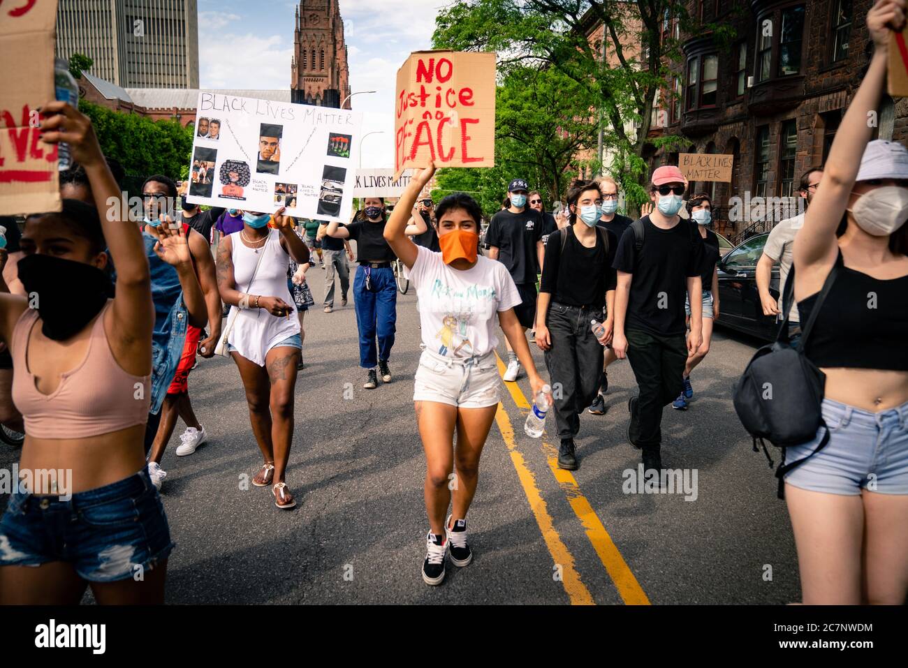ALBANY, NEW YORK, UNITED STATES - Jun 04, 2020: Black Lives Matter protesters in front of New York Governor Andrew Cuomo's official residence in Alban Stock Photo