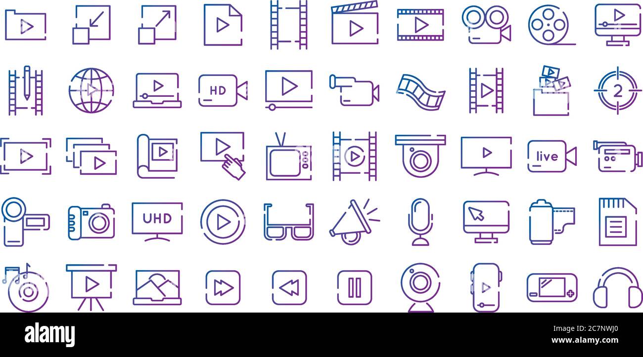 bundle of video content gradient style icon vector illustration design Stock Vector