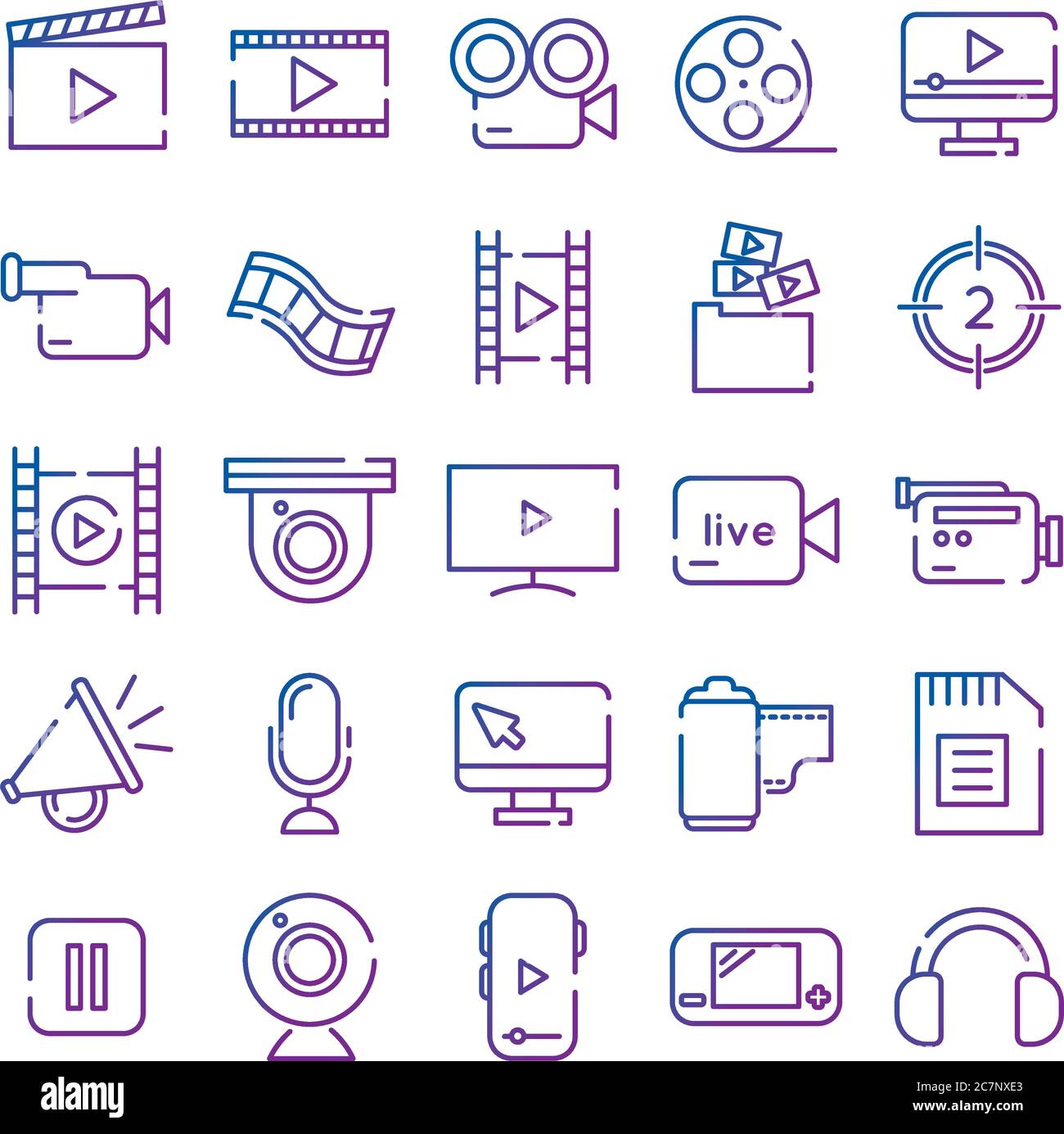 bundle of video content gradient style icon vector illustration design Stock Vector