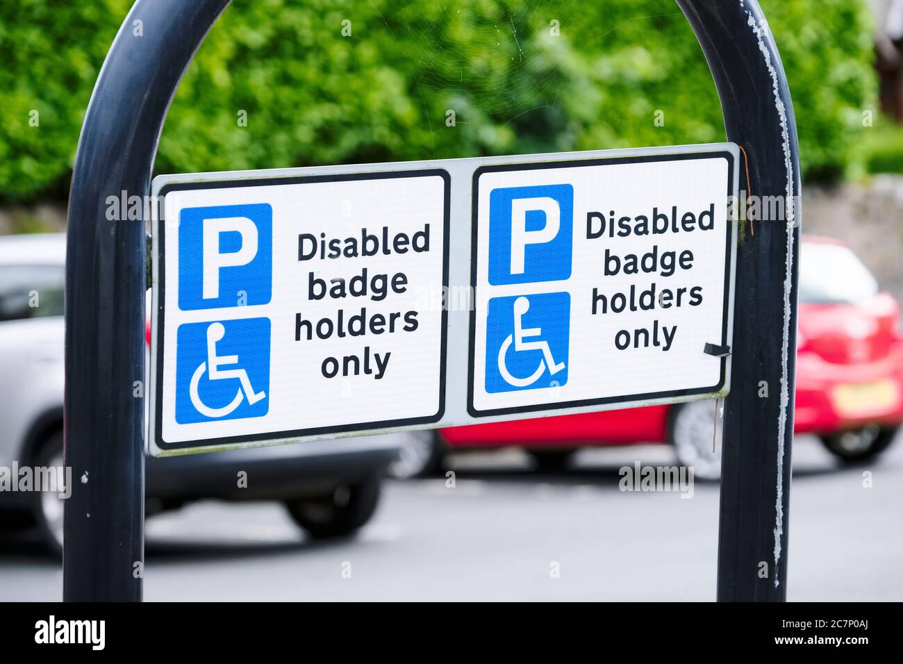 Disabled blue badge holder parking sign for driver Stock Photo Alamy