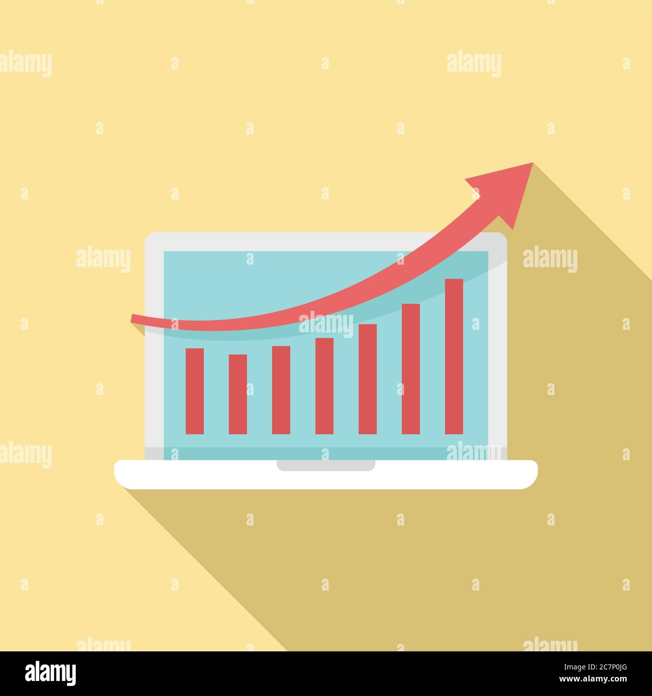 Laptop marketing graph chart icon. Flat illustration of laptop ...