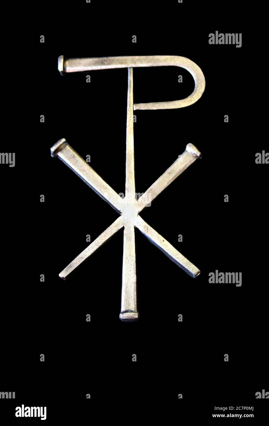 Vertical shot of P and X initials intersecting to make Chi Rho Stock ...