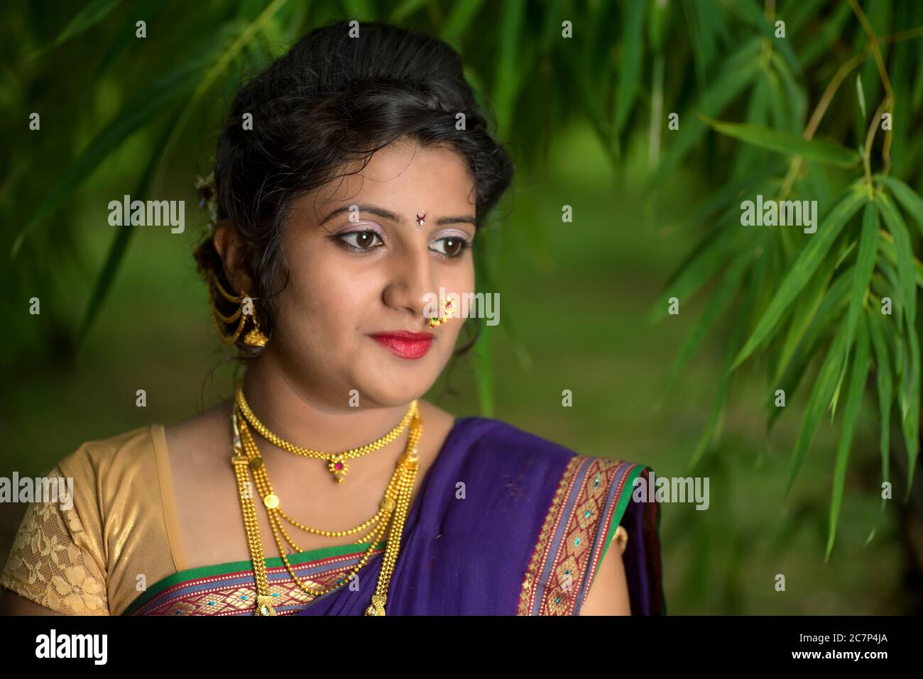 Indian Traditional Beautiful young girl in saree posing outdoors Stock ...