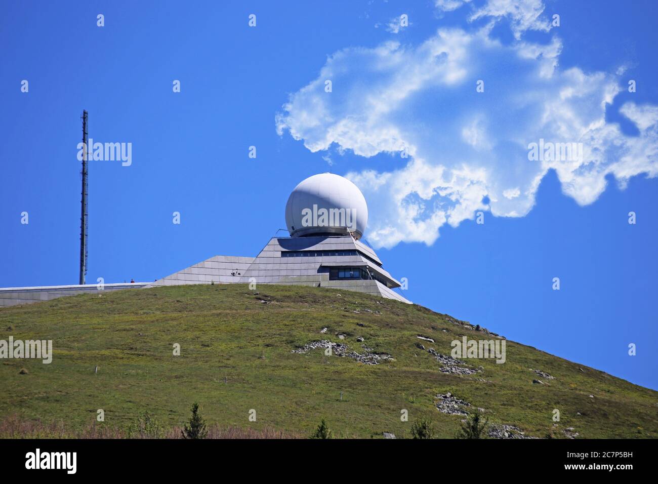 Radar station on the summit of the Grand Ballon, at 1,424 metres the highest peak of the Vosges (Alsace, France) Stock Photo