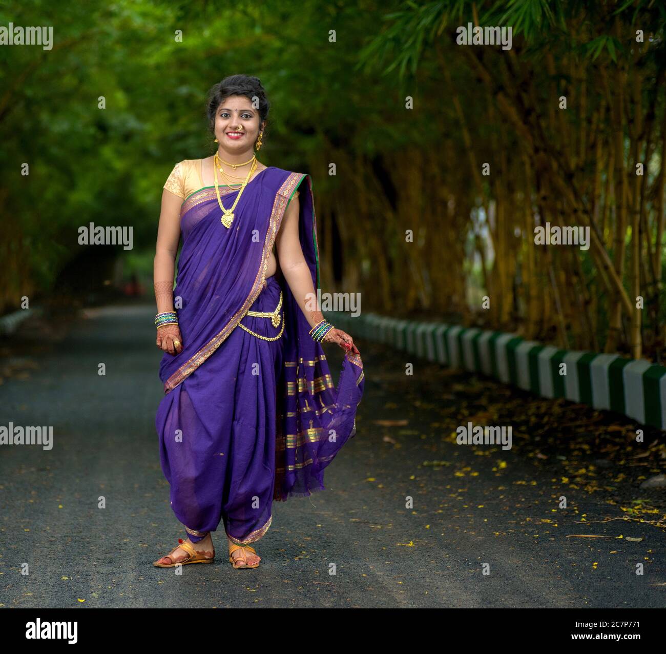 Indian Traditional Beautiful young girl in saree posing outdoors Stock ...