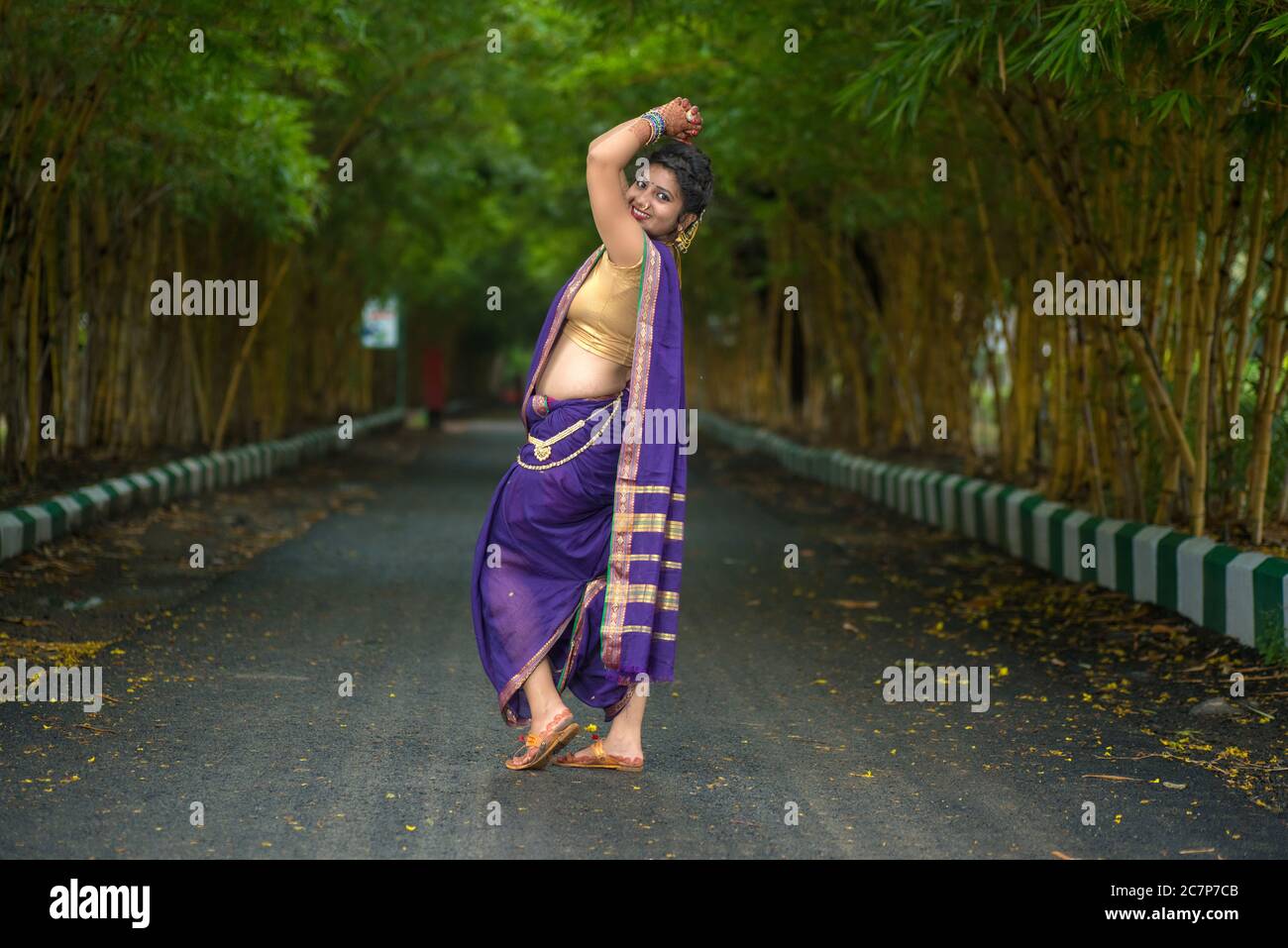 Indian Traditional Beautiful young girl in saree posing outdoors Stock ...