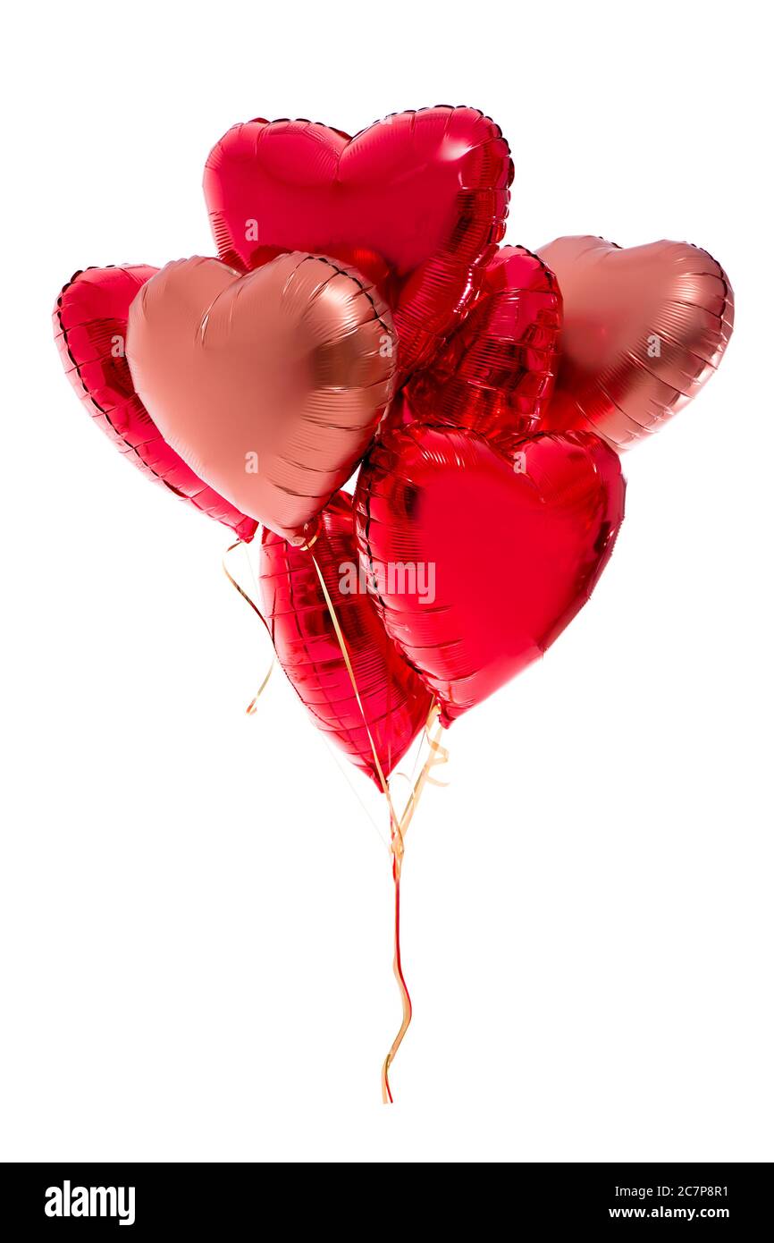 Valentine's day concept - bunch of red heart shaped balloons isolated ...