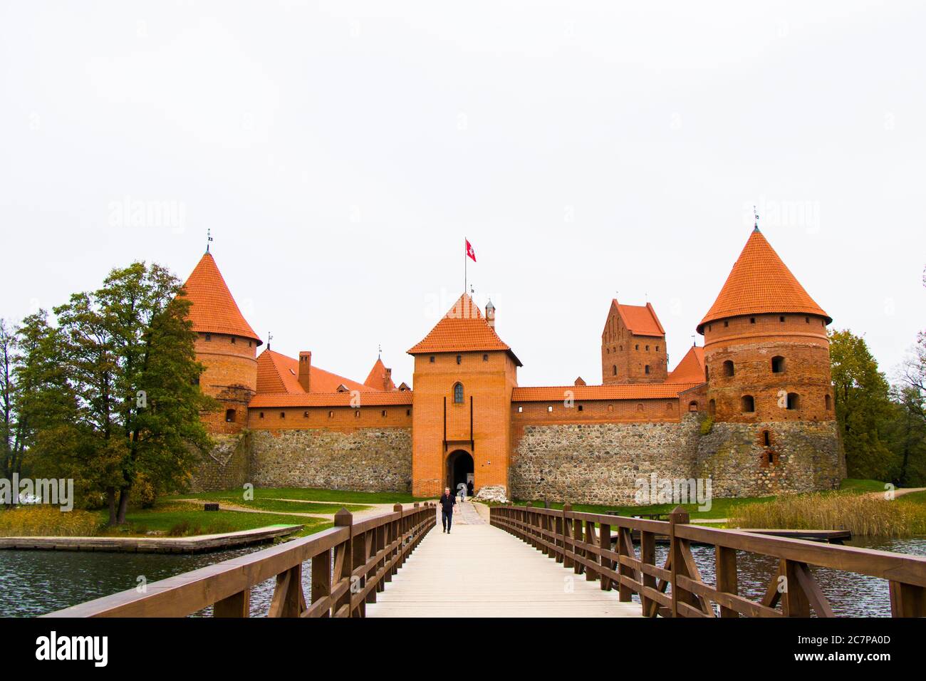 Trakai castle in the Vilnius county, Unesco world heritage list, Island on the Galve lake. Red stone castle. Lithuania. Stock Photo