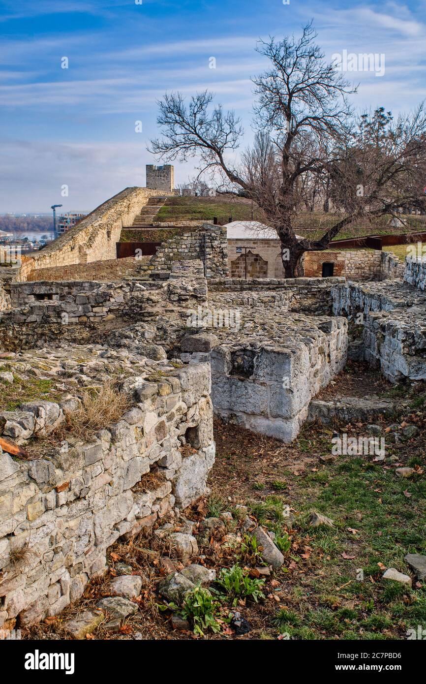 Remains of historic Belgrade Fortress (Kalemegdan) in Belgrade, capital of Serbia Stock Photo
