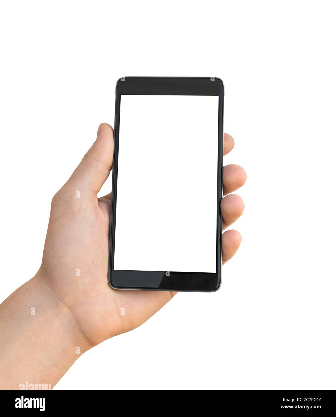 Modern smartphone in hand isolated on white background Stock Photo