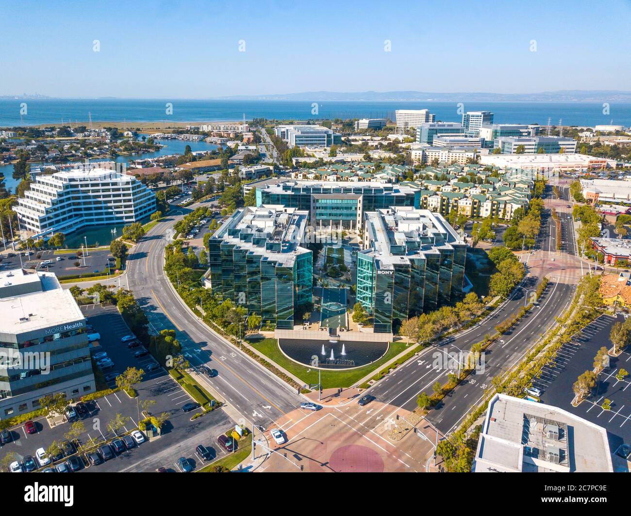 Foster City, CA, United States - Jan 15, 2018: Aerial of sony play station headquarters in San Mateo California united states of America Stock Photo
