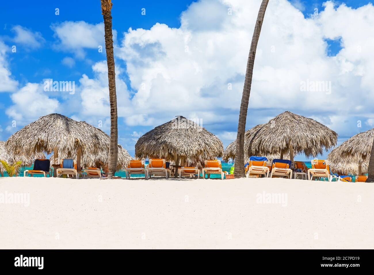 Beautiful white sandy beach of a luxury resort in Punta Cana, Dominican Republic Stock Photo