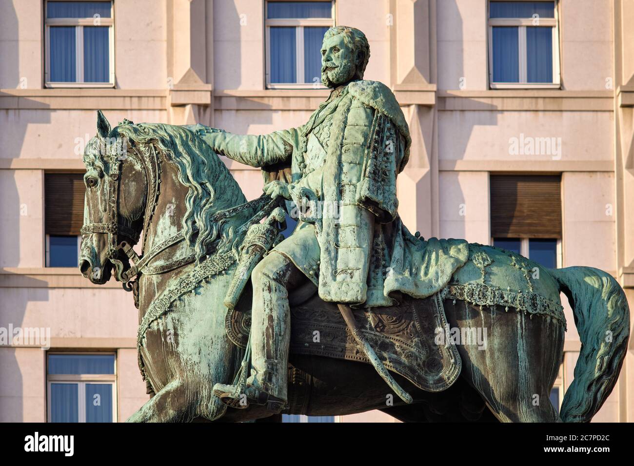 Statue of Serbian ruler Prince Mihailo Obrenovic (1823 – 1868) in the Republic Square in Belgrade, capital of Serbia Stock Photo