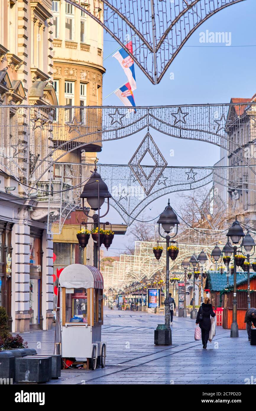 Belgrade / Serbia - February 15, 2020: Knez Mihailova Street, the main pedestrian and shopping zone in Belgrade, Serbia Stock Photo