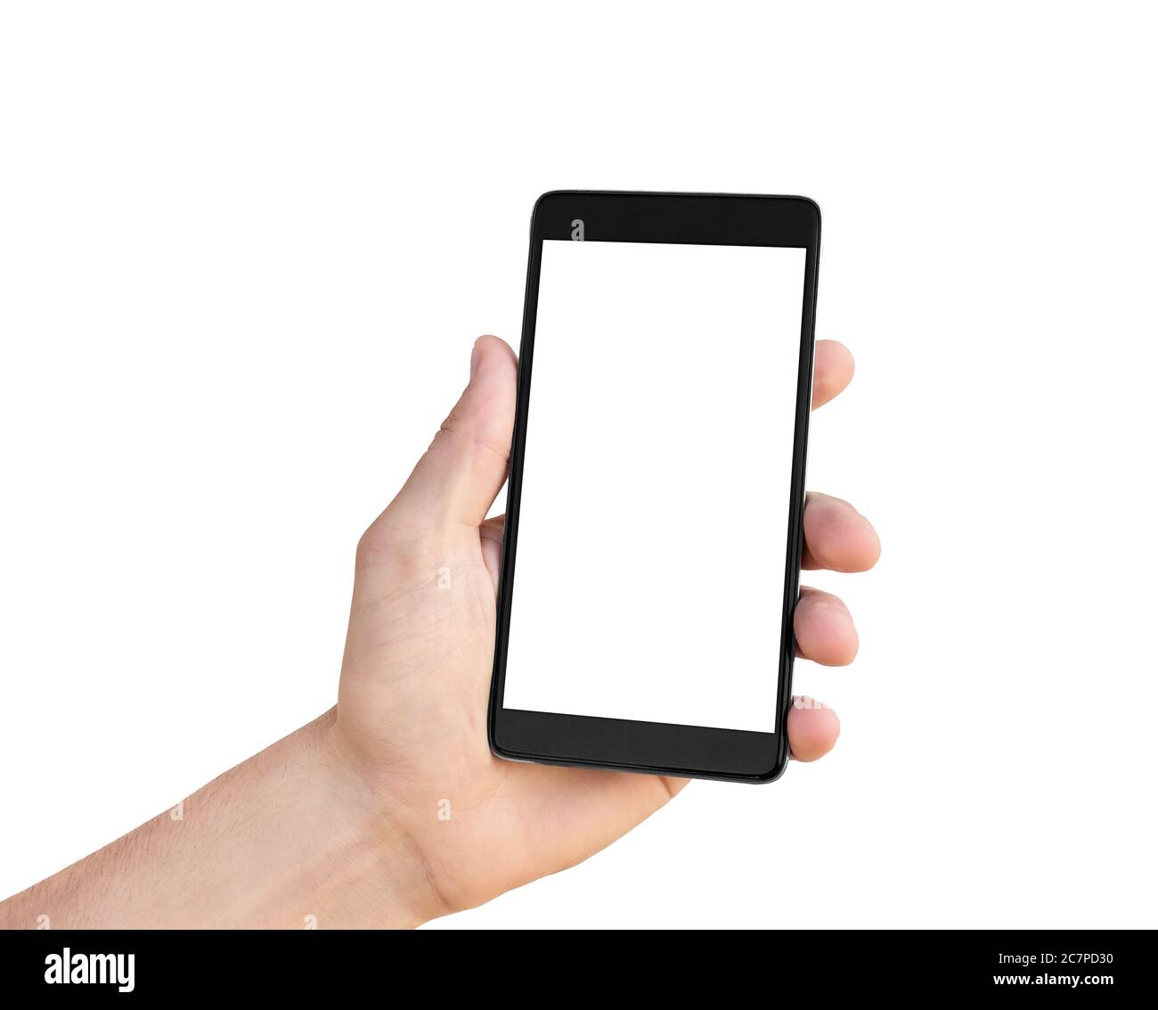 Modern smartphone in hand isolated on white background Stock Photo
